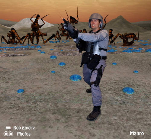 Starship Trooper taking on a horde of arachnids